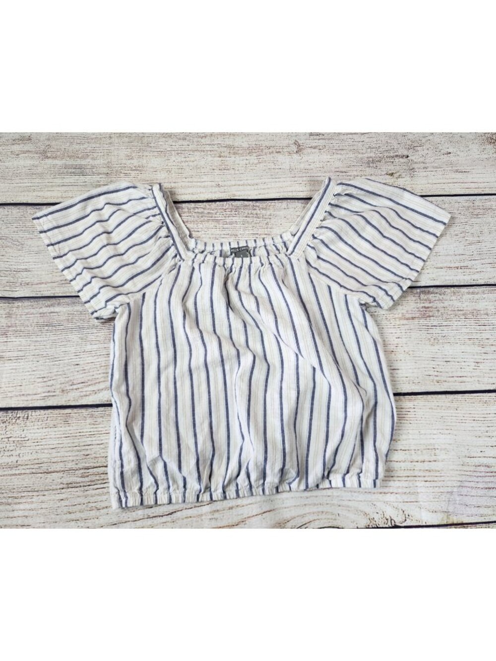Falls Creek Small 100% Cotton Puffed Sleeve Striped White Blue Peasant Blouse